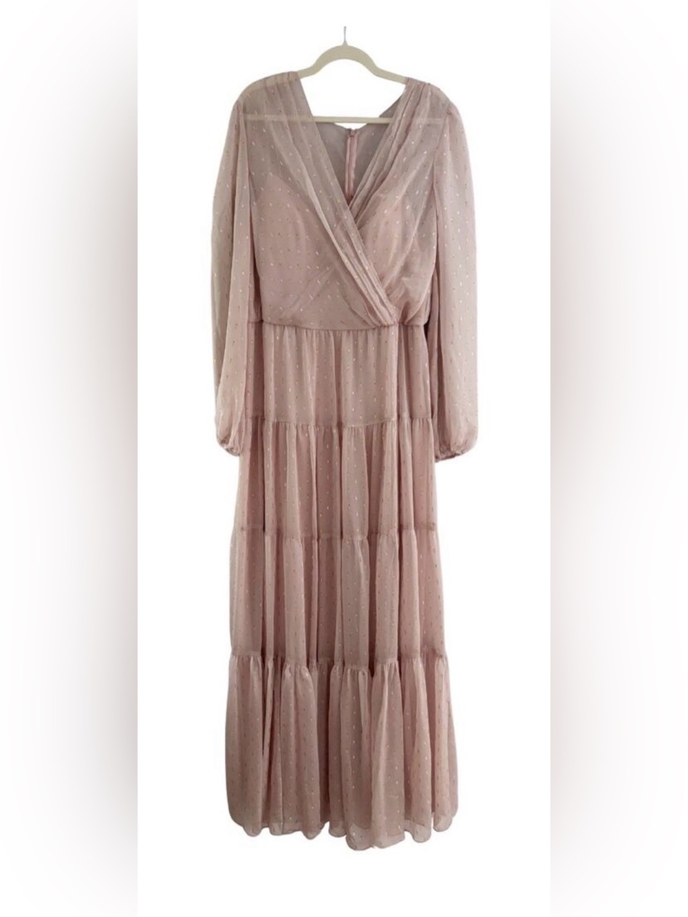 Mac Duggal Tiered Blouson Sleeve Maxi Dress 16 Pink NWT Style 49514